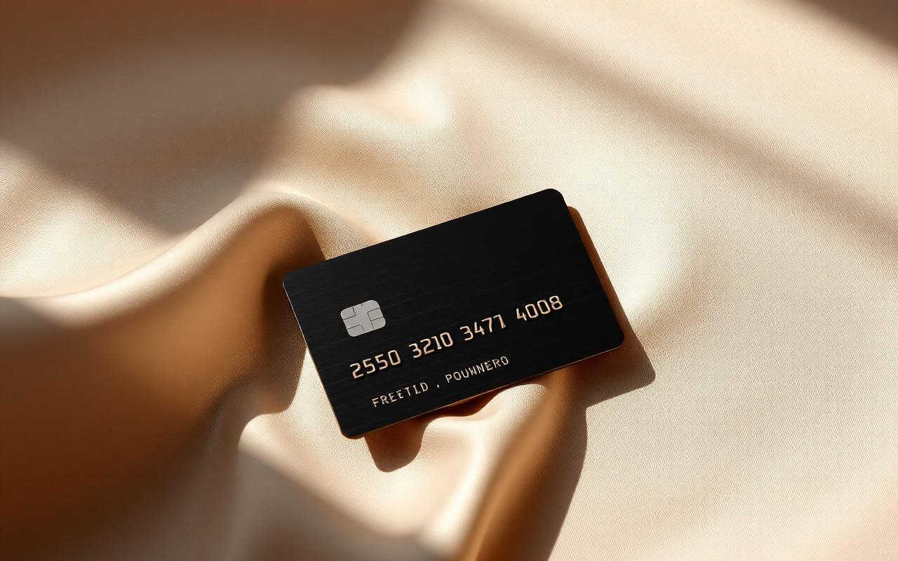 Matte black metal card on cream silk